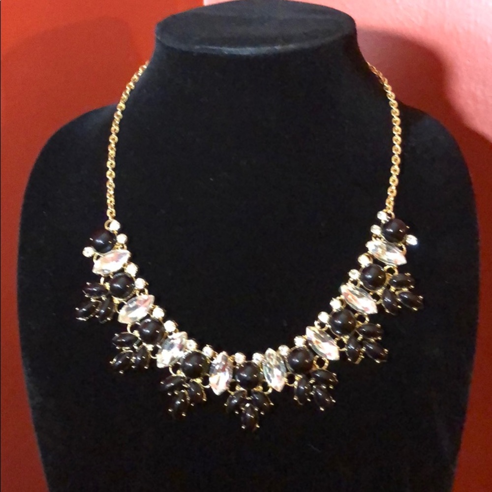 Black and Clear Rhinestone Gold Tone Necklace